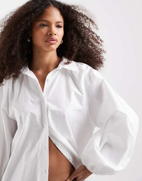 ASOS DESIGN - Chemise oversize à manches bouffantes - Blanc - view 1