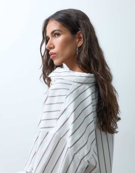 ASOS DESIGN chemise oversize à ourlet plongeant à rayures beige, 3 de 9