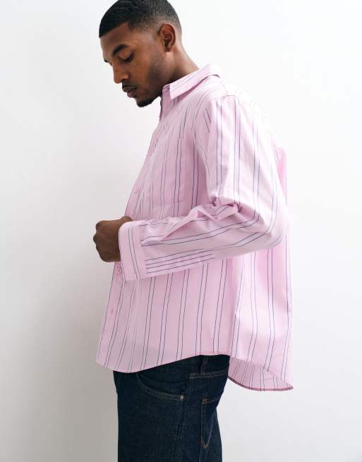 ASOS DESIGN chemise oversize à rayures avec broderie placée rose, 5 de 5