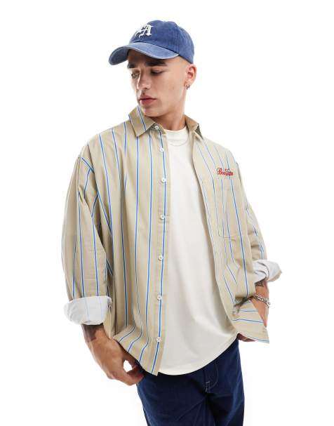 ASOS DESIGN - Chemise oversize à rayures avec broderie rouge sur la poitrine - view 1