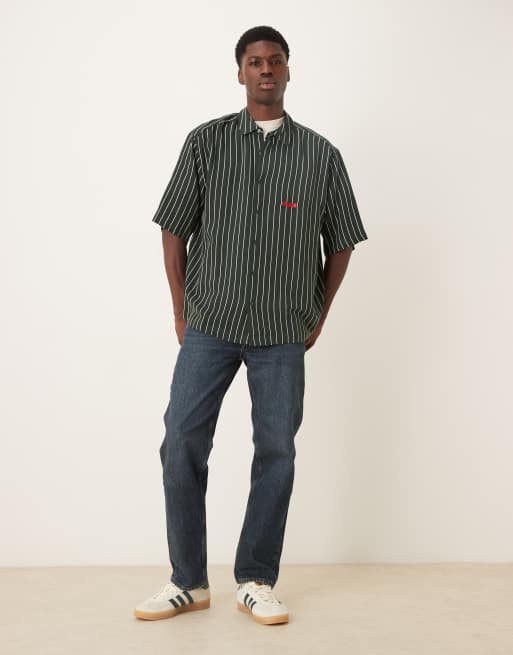 ASOS DESIGN - Chemise oversize à rayures avec broderie sur la poitrine - Vert foncé, 2 de 5