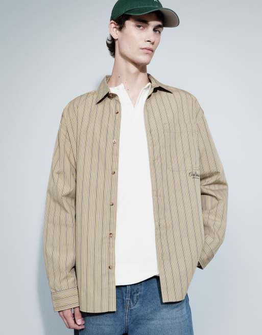 ASOS DESIGN - Chemise oversize à rayures avec imprimé sur la poitrine et au dos - Marron, 4 de 7