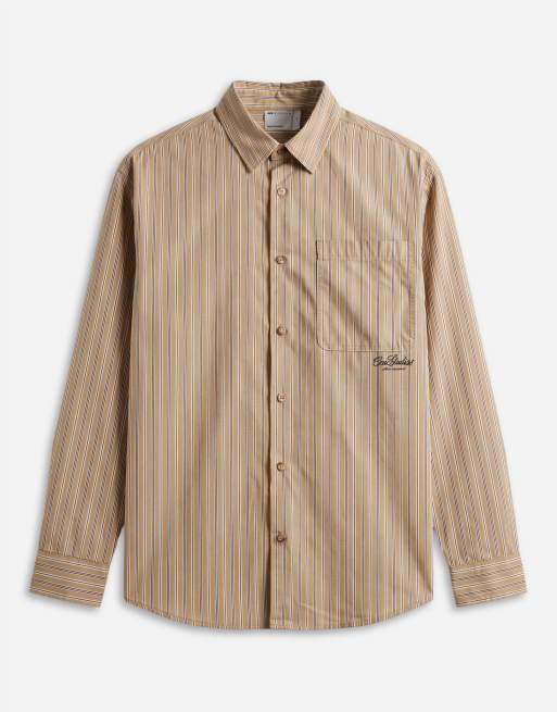 ASOS DESIGN - Chemise oversize à rayures avec imprimé sur la poitrine et au dos - Marron, 6 de 7