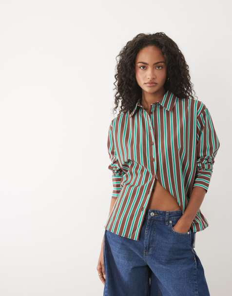 ASOS DESIGN - Chemise oversize à rayures avec poignets larges - Marron - view 1