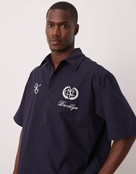 ASOS DESIGN - Chemise oversize à rayures et broderie - Bleu marine - view 1