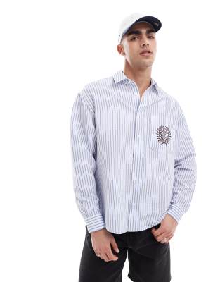 ASOS DESIGN - Chemise oversize à rayures et broderie - Bleu