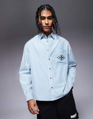 ASOS DESIGN - Chemise oversize à rayures et broderie - Vert