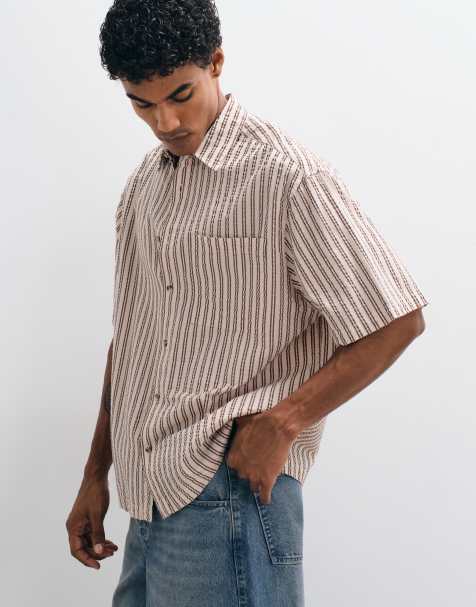 ASOS DESIGN chemise oversize à rayures rose et marron - view 1