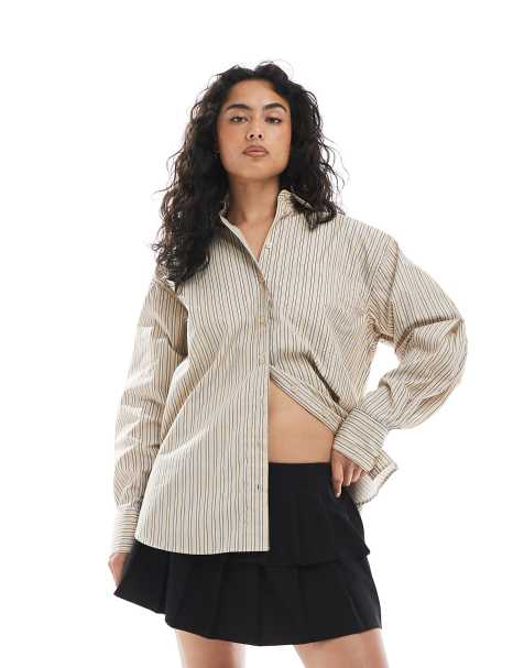 ASOS DESIGN - Chemise oversize à rayures - Taupe - view 1