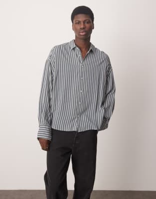 ASOS DESIGN - Chemise oversize ample à manches bouffantes et rayures - Bleu et vert-Multicolore