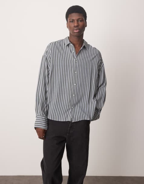 ASOS DESIGN - Chemise oversize ample à manches bouffantes et rayures - Bleu et vert - view 1