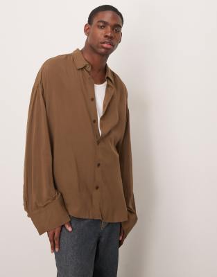 ASOS DESIGN - Chemise oversize ample à manches bouffantes - Marron