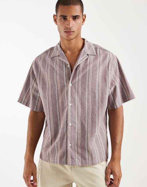 ASOS DESIGN - Chemise oversize aspect lin à rayures - Marron, 3 de 5