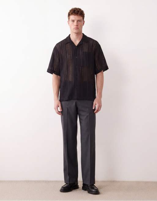 ASOS DESIGN - Chemise oversize au crochet avec col à revers - Noir, 2 de 5