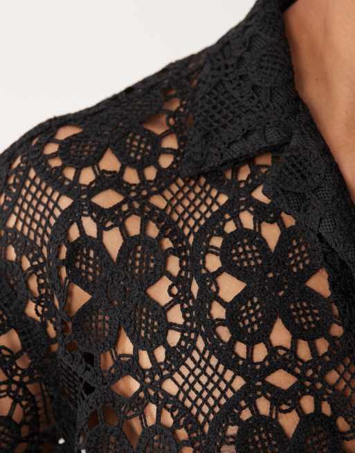 ASOS DESIGN - Chemise oversize au crochet - Noir, 3 de 5