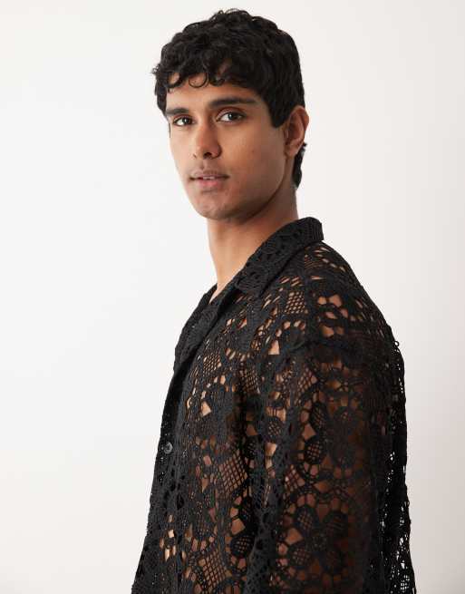 ASOS DESIGN - Chemise oversize au crochet - Noir, 4 de 5