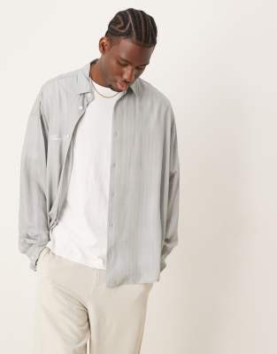 ASOS DESIGN - Chemise oversize avec broderie - Gris rayé