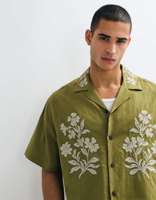 ASOS DESIGN - Chemise oversize avec broderies fleuries - Kaki, 4 de 5