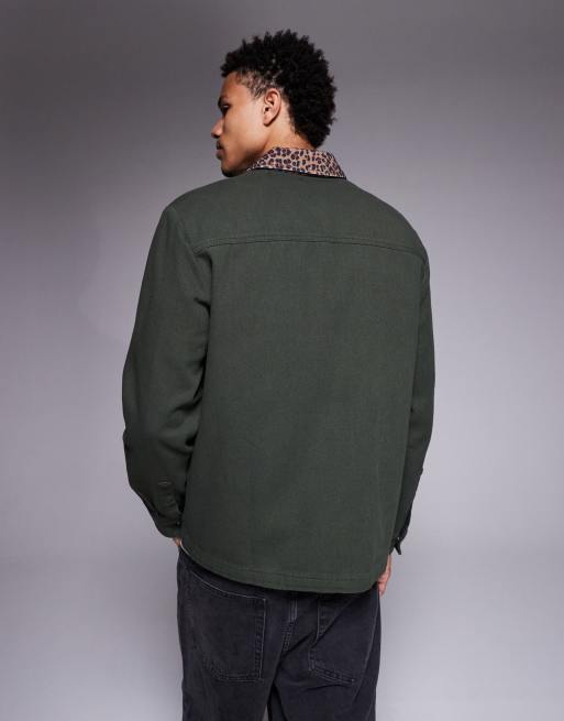 ASOS DESIGN - Chemise oversize avec col contrastant à motif léopard - Vert, 3 de 5