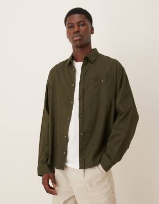 ASOS DESIGN - Chemise oversize avec poche - Kaki-Vert