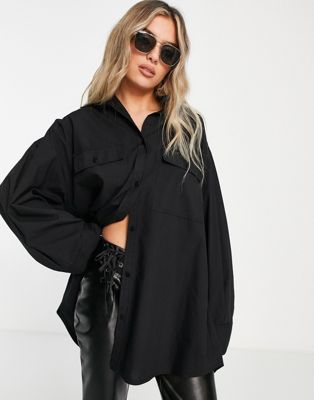 ASOS DESIGN oversized shirt with wide cuff detail in black - ASOS Price Checker