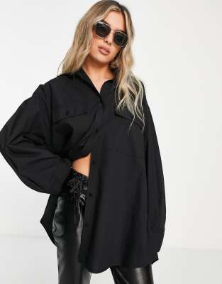 ASOS DESIGN oversized shirt with wide cuff detail in black - ASOS Price Checker