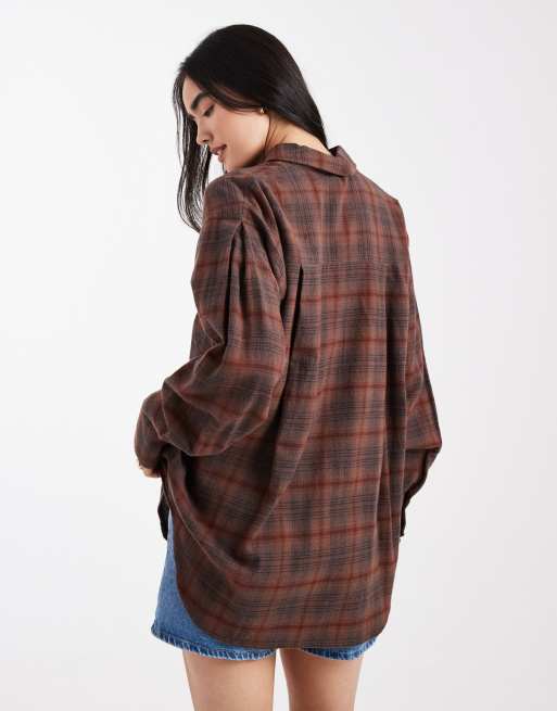 ASOS DESIGN - Chemise oversize brossée à carreaux - Marron, 3 de 4