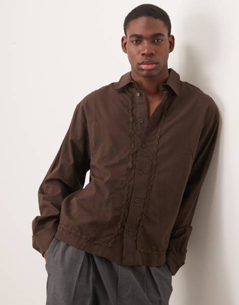 ASOS DESIGN - Chemise oversize coupe carrée à bandes - Marron - view 1