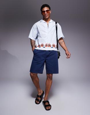 ASOS DESIGN - Chemise oversize coupe carrée à broderies de qualité supérieure - Bleu clair - view 1
