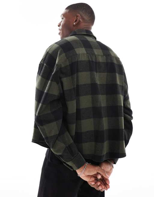 ASOS DESIGN - Chemise oversize coupe carrée à carreaux buffalo - Noir/vert, 3 de 4