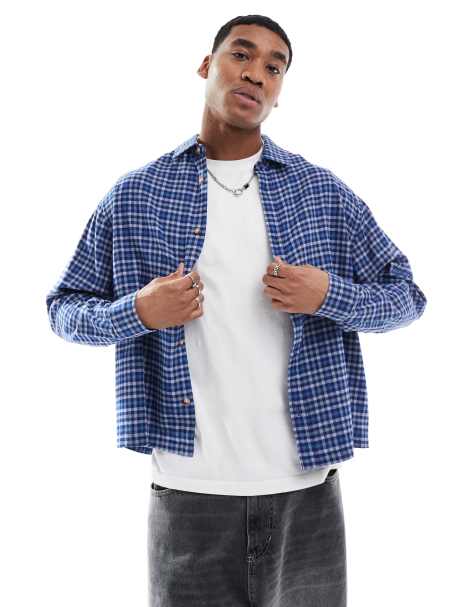 ASOS DESIGN - Chemise oversize coupe carrée à carreaux et manches longues - Bleu - view 1