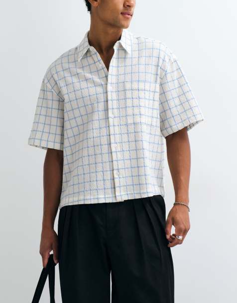 ASOS DESIGN chemise oversize coupe carrée à carreaux fenêtre en seersucker écru - view 1