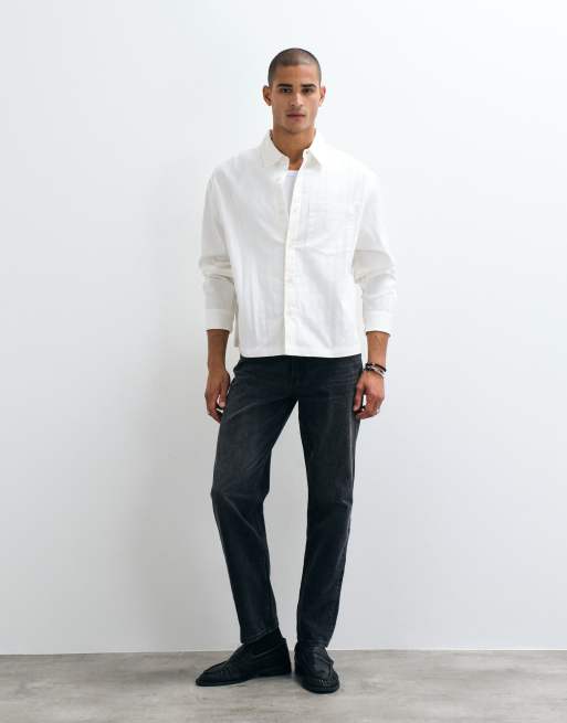 ASOS DESIGN chemise oversize coupe carrée à col ouvert en popeline rayée blanche, 2 de 5