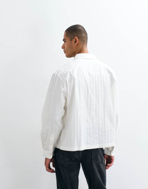 ASOS DESIGN chemise oversize coupe carrée à col ouvert en popeline rayée blanche, 4 de 5