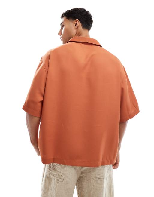 ASOS DESIGN - Chemise oversize coupe carrée à enfiler avec bords effilochés - Rouille, 4 de 4
