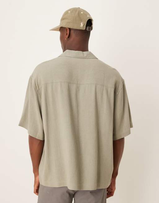 ASOS DESIGN - Chemise oversize coupe carrée à enfiler en lin mélangé - Kaki, 3 de 4