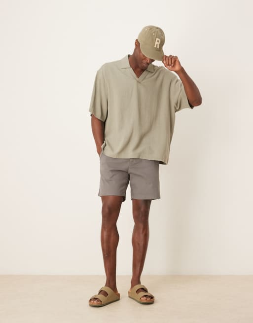 ASOS DESIGN - Chemise oversize coupe carrée à enfiler en lin mélangé - Kaki, 4 de 4
