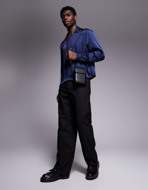 ASOS DESIGN - Chemise oversize coupe carrée à enfiler en satin - Bleu marine, 2 de 4