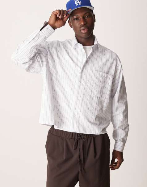 ASOS DESIGN - Chemise oversize coupe carrée à fines rayures - Blanc et gris - view 1