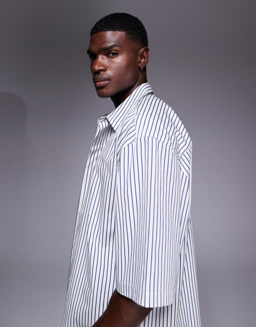 ASOS DESIGN - Chemise oversize coupe carrée à fines rayures et ourlet arrondi - Bleu, 4 de 5