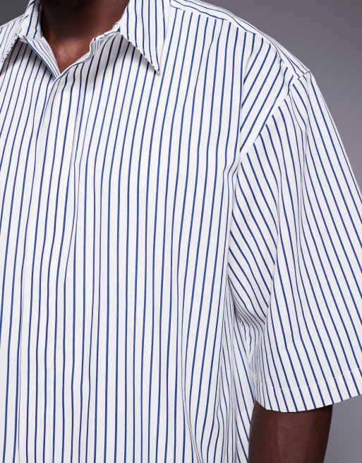 ASOS DESIGN - Chemise oversize coupe carrée à fines rayures et ourlet arrondi - Bleu, 5 de 5