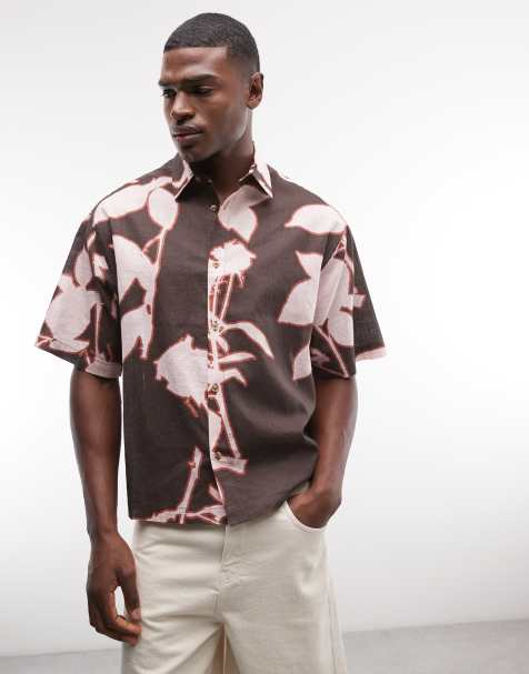 ASOS DESIGN - Chemise oversize coupe carrée à imprimé pétales sur l'ensemble - Marron - view 1