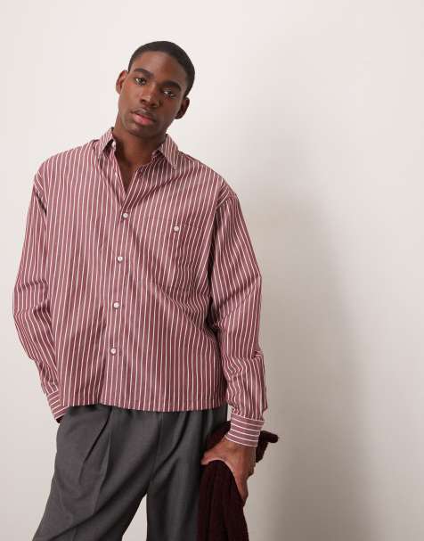 ASOS DESIGN - Chemise oversize coupe carrée à rayures - Bordeaux - view 1