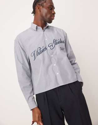 Chemise Homme Marc Ecko XXL - Noir à Rayures Blanches, Coton, Manches Longues, Occasion Très Bon état