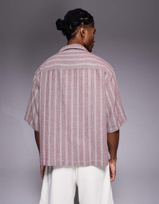 ASOS DESIGN - Chemise oversize coupe carrée à rayures texturée - Bordeaux, 4 de 5