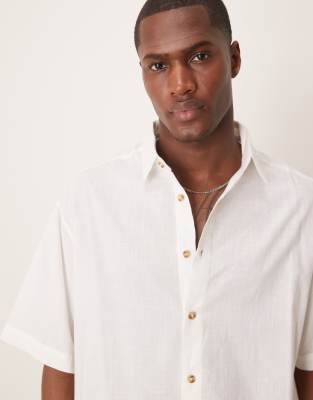 ASOS DESIGN - Chemise oversize coupe carrée aspect lin - Blanc - view 1
