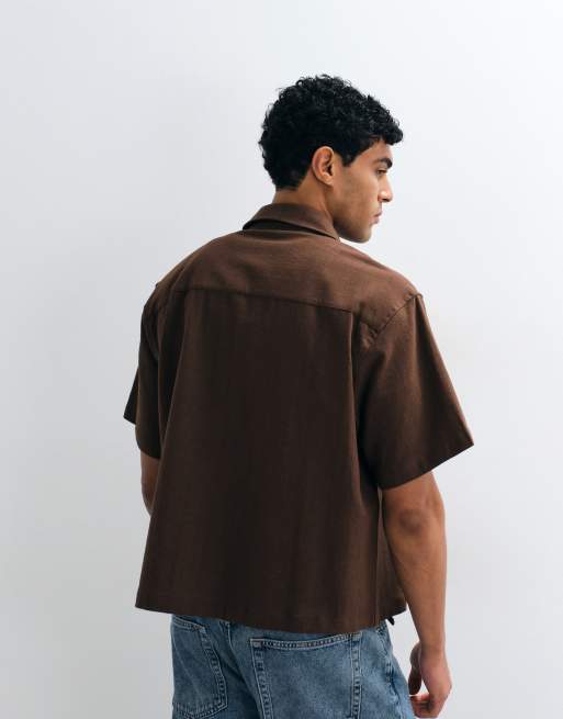 ASOS DESIGN - Chemise oversize coupe carrée aspect lin - Marron, 2 de 5
