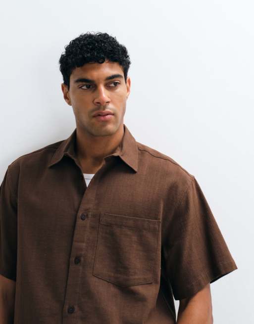 ASOS DESIGN - Chemise oversize coupe carrée aspect lin - Marron, 5 de 5
