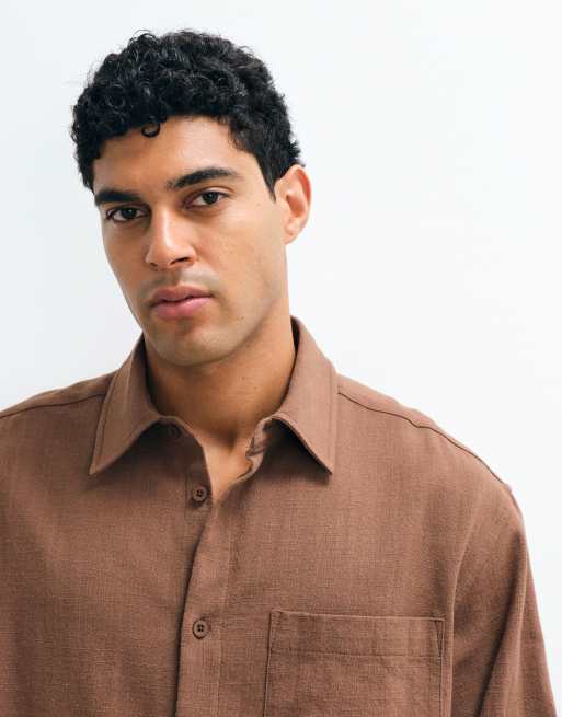 ASOS DESIGN - Chemise oversize coupe carrée aspect lin - Marron, 3 de 5