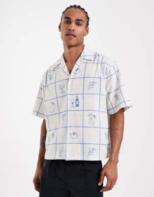 ASOS DESIGN - Chemise oversize coupe carrée avec col à revers et imprimé intégral - Blanc-Neutre